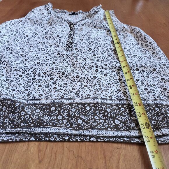 Talbots Sleeveless Cotton Popover Size L White Brown Ditsy Floral Ruffle Dainty - Picture 10 of 11